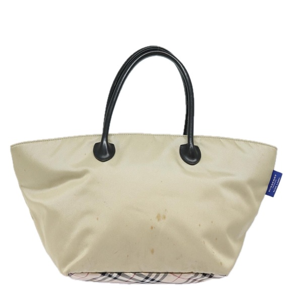 BURBERRY Nova Check Blue Label Hand Bag Nylon Beige Auth 81676 - Picture 3 of 16